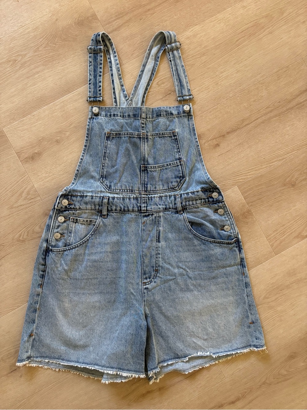 We The Free Light Blue Denim Short Overalls